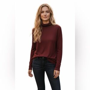Eileen Fisher Turtleneck Top Redwood L NWT Organic Cotton Lyocell Soft Knit